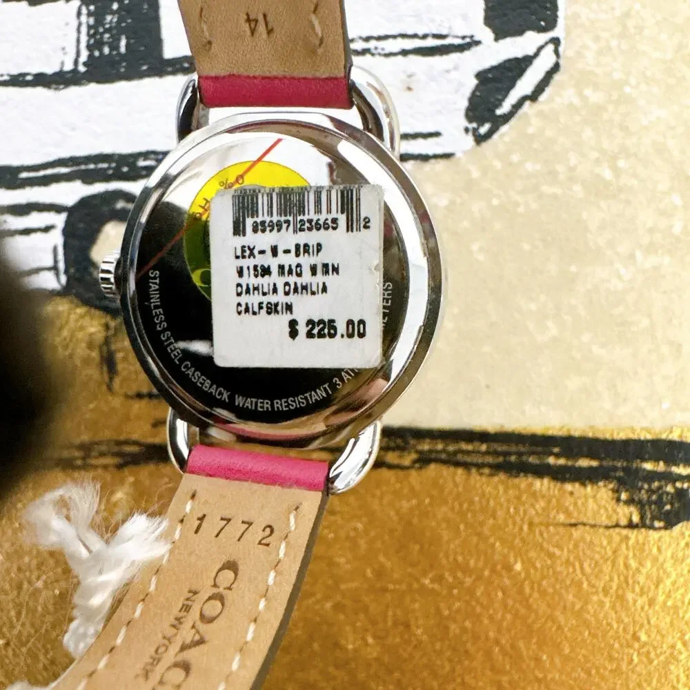 Coach W1534 Dahlia Floral Dial Pink Calfskin Leather Strap Women's Watch